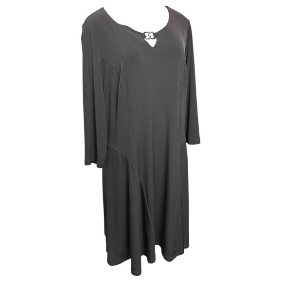 Large Susan Graver Pull Over Liquid Knit Enamel Detail Dress Blacck - Picture 3 of 11